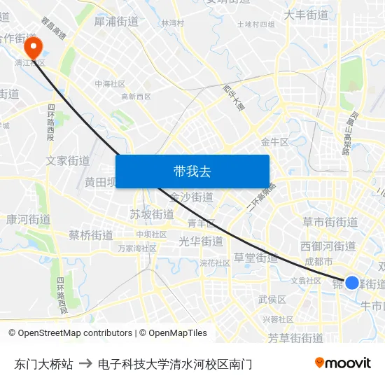 东门大桥站 to 电子科技大学清水河校区南门 map