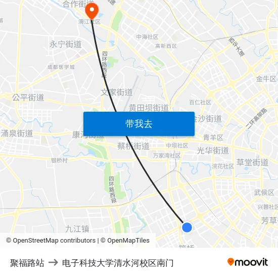 聚福路站 to 电子科技大学清水河校区南门 map