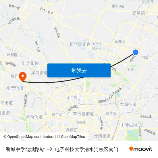 香城中学绕城路站 to 电子科技大学清水河校区南门 map
