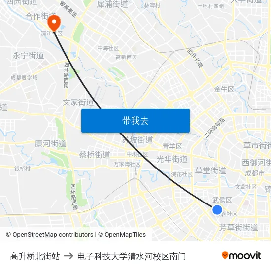 高升桥北街站 to 电子科技大学清水河校区南门 map