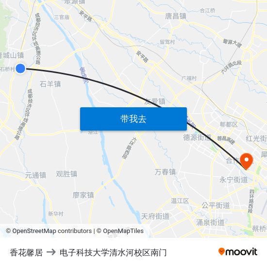 香花馨居 to 电子科技大学清水河校区南门 map