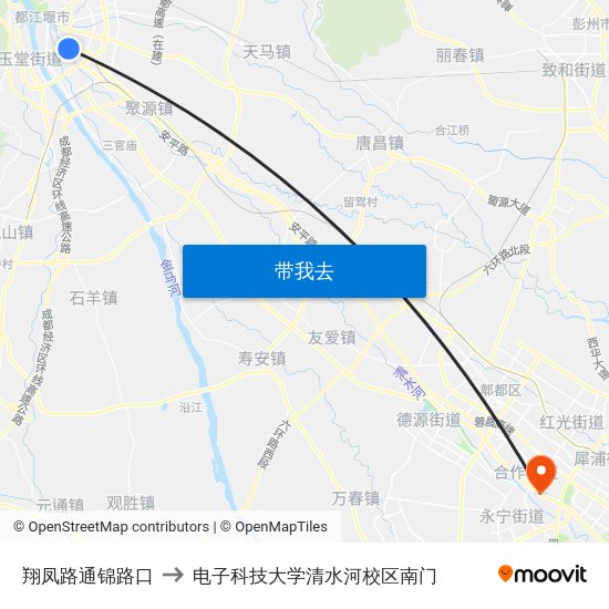 翔凤路通锦路口 to 电子科技大学清水河校区南门 map