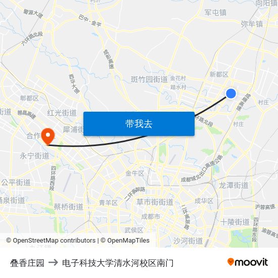 叠香庄园 to 电子科技大学清水河校区南门 map