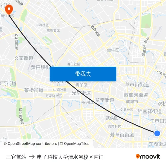 三官堂站 to 电子科技大学清水河校区南门 map