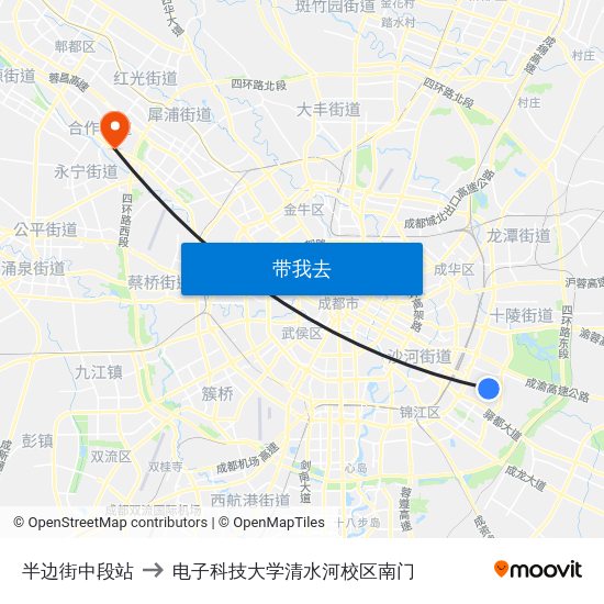 半边街中段站 to 电子科技大学清水河校区南门 map