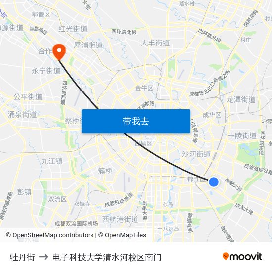 牡丹街 to 电子科技大学清水河校区南门 map