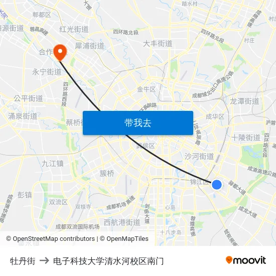 牡丹街 to 电子科技大学清水河校区南门 map