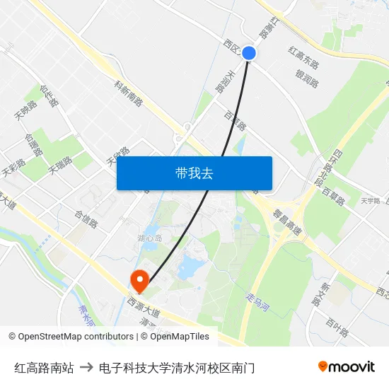红高路南站 to 电子科技大学清水河校区南门 map