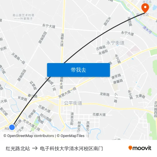 红光路北站 to 电子科技大学清水河校区南门 map