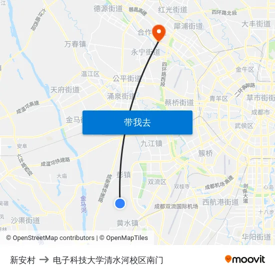 新安村 to 电子科技大学清水河校区南门 map