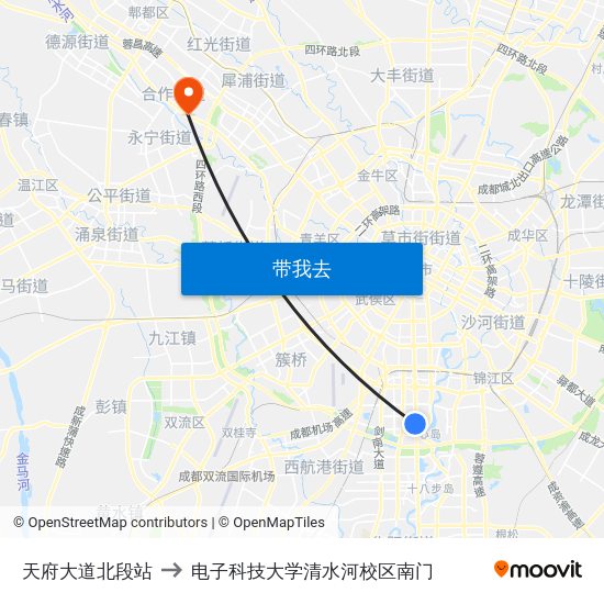 天府大道北段站 to 电子科技大学清水河校区南门 map