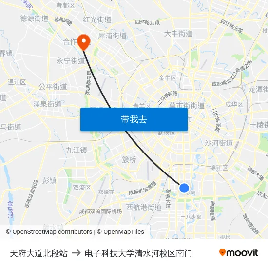 天府大道北段站 to 电子科技大学清水河校区南门 map