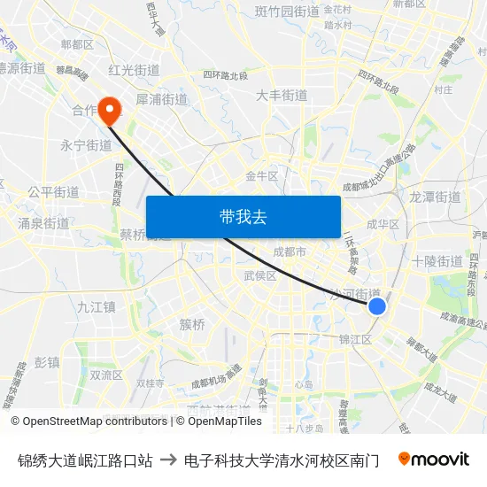 锦绣大道岷江路口站 to 电子科技大学清水河校区南门 map