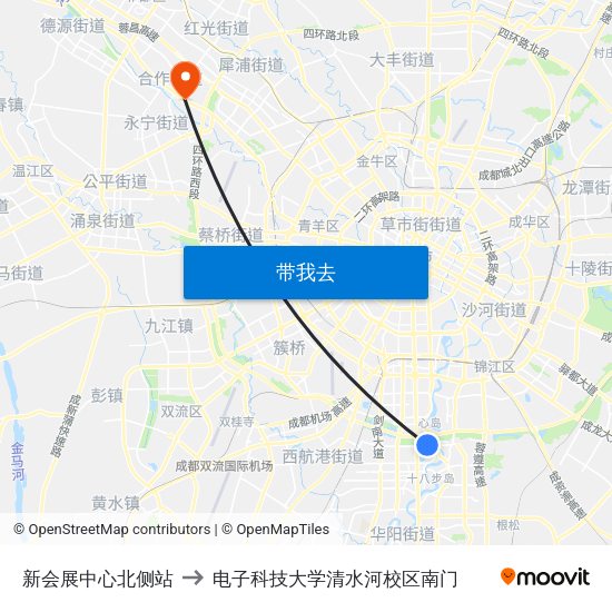 新会展中心北侧站 to 电子科技大学清水河校区南门 map