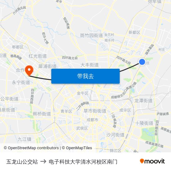 五龙山公交站 to 电子科技大学清水河校区南门 map