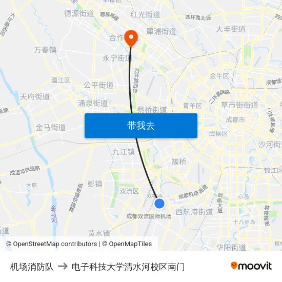 机场消防队 to 电子科技大学清水河校区南门 map