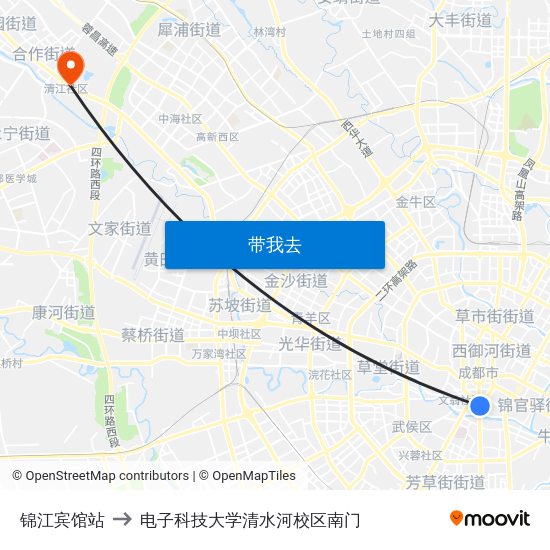锦江宾馆站 to 电子科技大学清水河校区南门 map