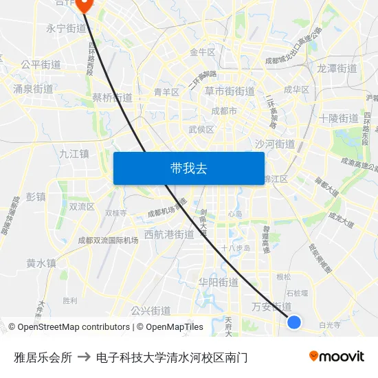 雅居乐会所 to 电子科技大学清水河校区南门 map