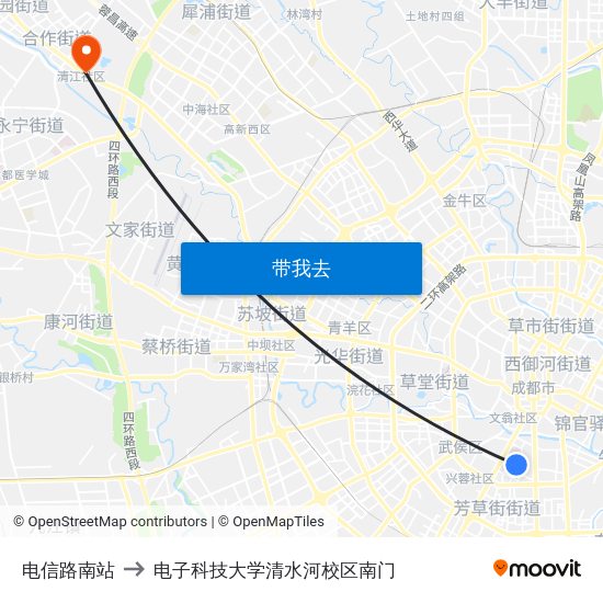 电信路南站 to 电子科技大学清水河校区南门 map