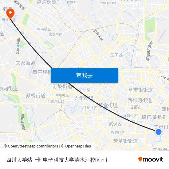四川大学站 to 电子科技大学清水河校区南门 map