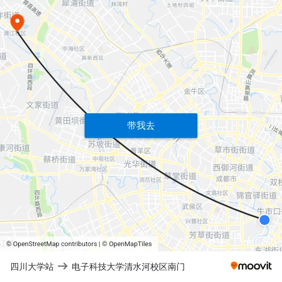 四川大学站 to 电子科技大学清水河校区南门 map
