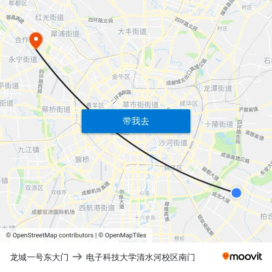 龙城一号东大门 to 电子科技大学清水河校区南门 map