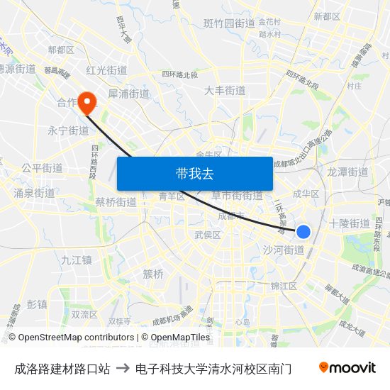 成洛路建材路口站 to 电子科技大学清水河校区南门 map