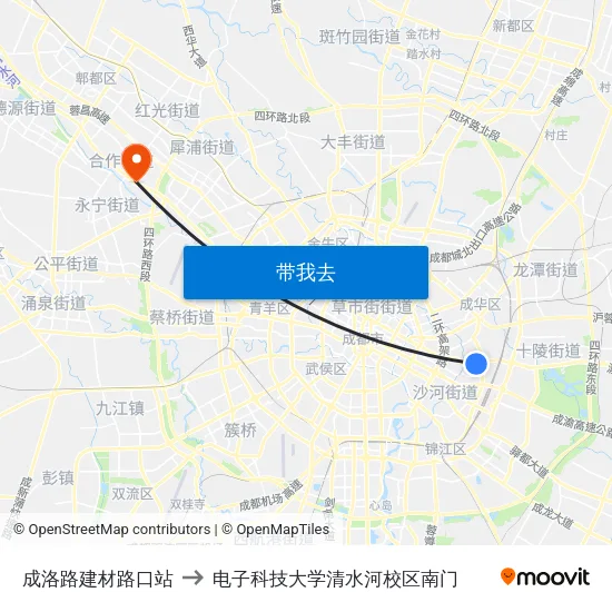 成洛路建材路口站 to 电子科技大学清水河校区南门 map