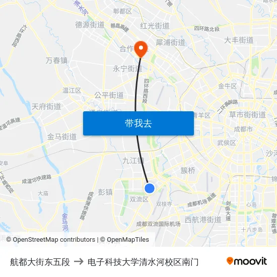 航都大街东五段 to 电子科技大学清水河校区南门 map