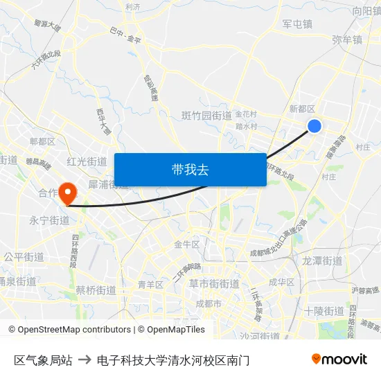 区气象局站 to 电子科技大学清水河校区南门 map