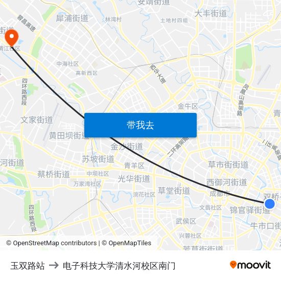 玉双路站 to 电子科技大学清水河校区南门 map