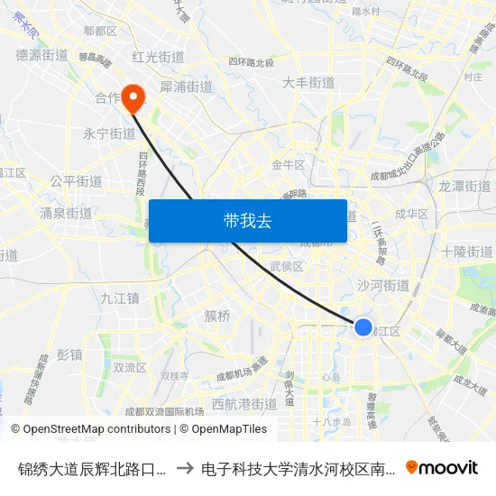 锦绣大道辰辉北路口站 to 电子科技大学清水河校区南门 map