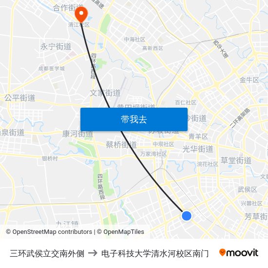 三环武侯立交南外侧 to 电子科技大学清水河校区南门 map