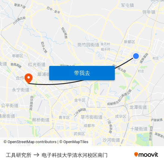 工具研究所 to 电子科技大学清水河校区南门 map