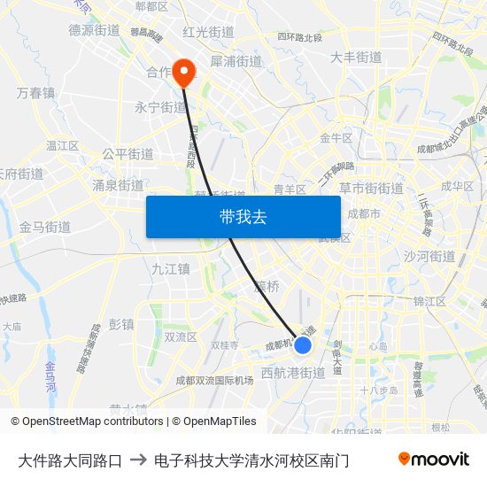 大件路大同路口 to 电子科技大学清水河校区南门 map