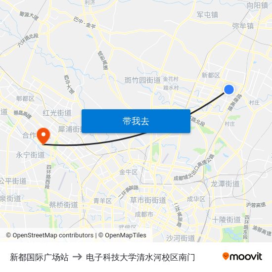 新都国际广场站 to 电子科技大学清水河校区南门 map