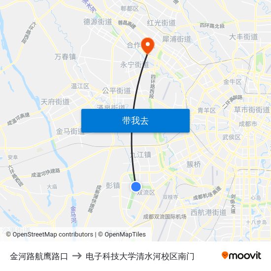 金河路航鹰路口 to 电子科技大学清水河校区南门 map