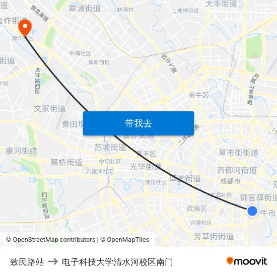 致民路站 to 电子科技大学清水河校区南门 map