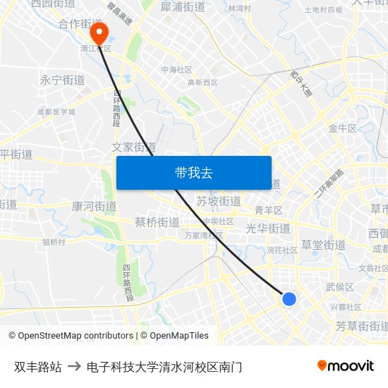 双丰路站 to 电子科技大学清水河校区南门 map