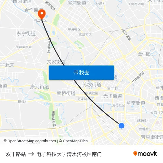 双丰路站 to 电子科技大学清水河校区南门 map