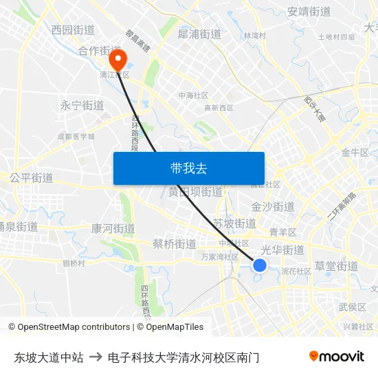 东坡大道中站 to 电子科技大学清水河校区南门 map