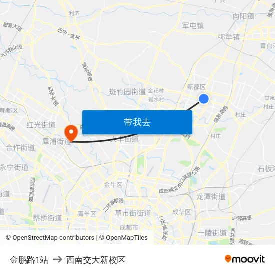 金鹏路1站 to 西南交大新校区 map