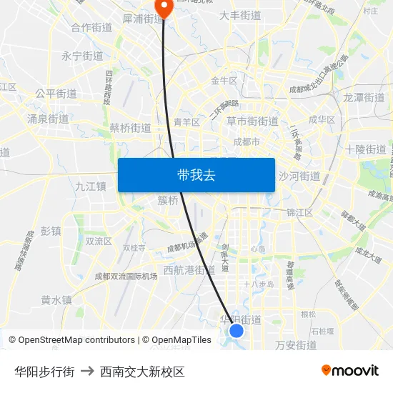 华阳步行街 to 西南交大新校区 map