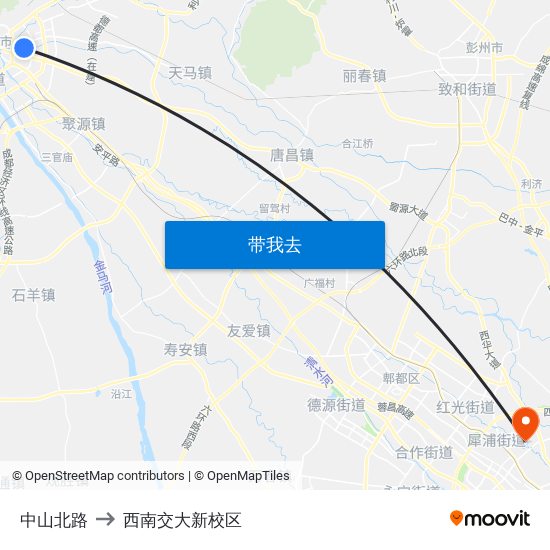 中山北路 to 西南交大新校区 map