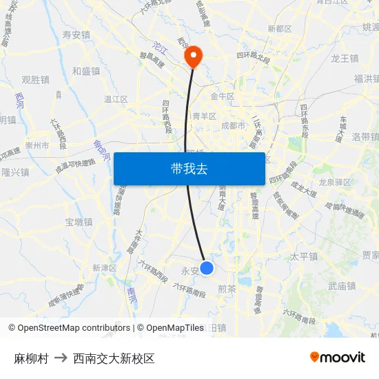 麻柳村 to 西南交大新校区 map