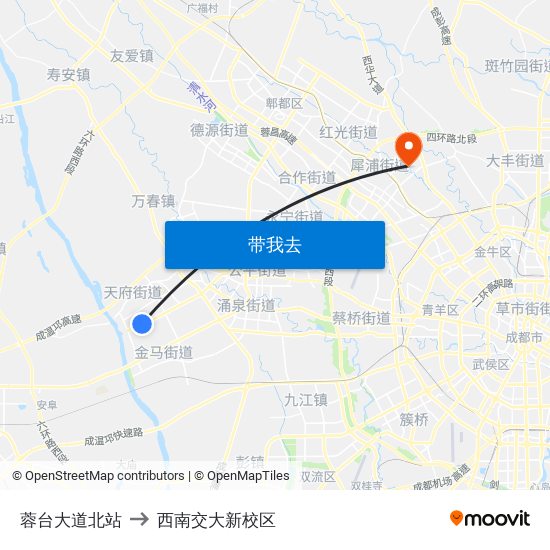 蓉台大道北站 to 西南交大新校区 map