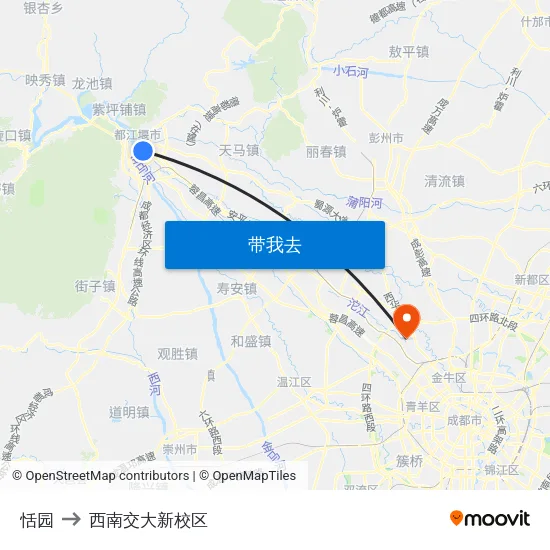 恬园 to 西南交大新校区 map