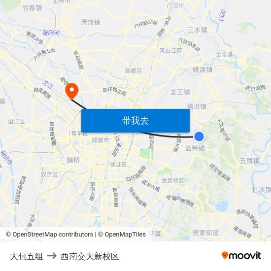 大包五组 to 西南交大新校区 map