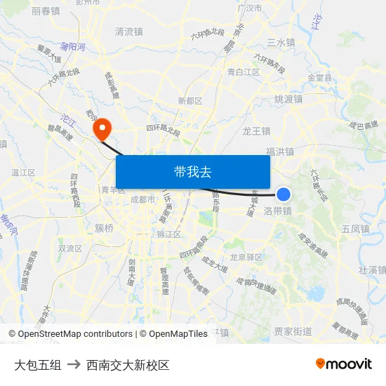大包五组 to 西南交大新校区 map