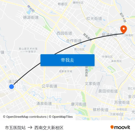 市五医院站 to 西南交大新校区 map